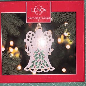 CHRISTMAS LENOX Angel Ornament New In Original Box Porcelain Leaves Holly Berry